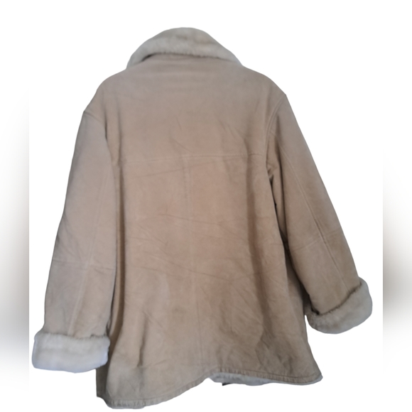 VTG JONES NEW YORK leather suede sherpa lined heavy winter coat tan beige L-XL - Picture 2 of 11